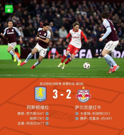 逆转萨尔茨堡红牛，维拉欧战第3次在落后至少2球情况下获胜